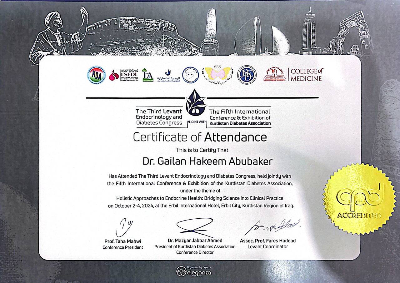 Third Levant Endocrinology & Diabetes Congress certificate, issued October 2024